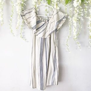 Linen Striped Off-the-shoulder Flutter Dress